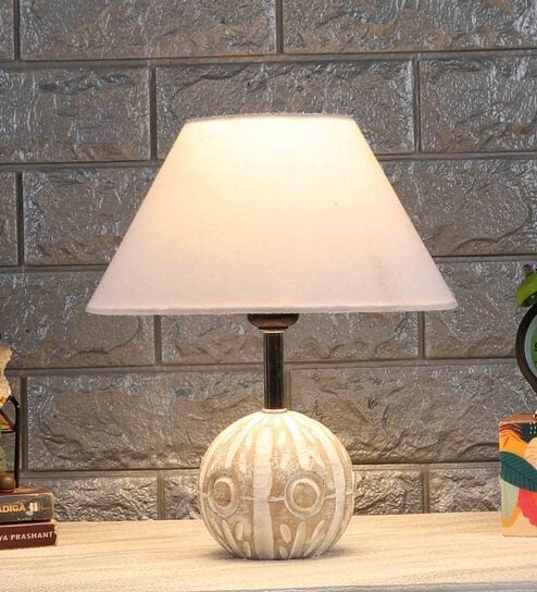 Fegan Off White Cotton Shade Table Lamp With Wood Base