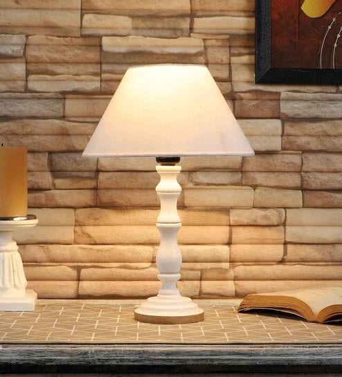 Ebenezer Off White Cotton Shade Night Lamp With Steel Base