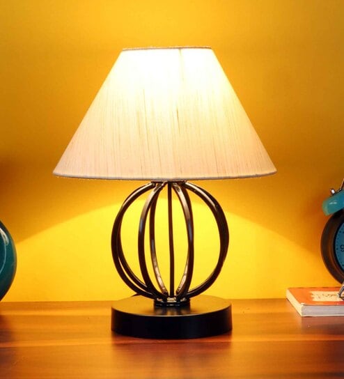 Frosted Off White Cotton Shade Night Lamp With Iron Base