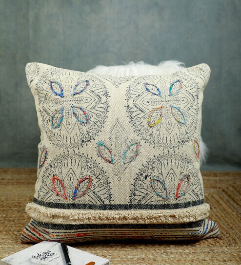 Buy Handmade Cotton Woven Shaggy Cushion Cover Online in India at
