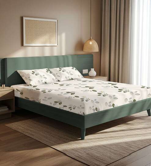 Off white Floral 200 TC Microfiber King Sized Bedsheet with 2 Pillow Covers