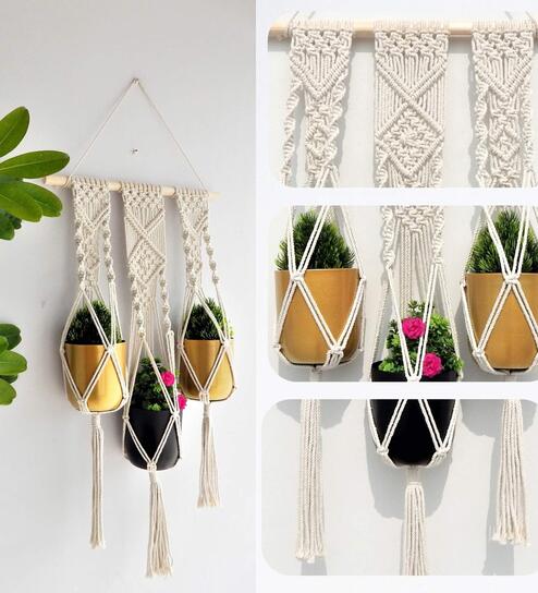 Off White Macrame Designer Planter Stand by Ecofynd