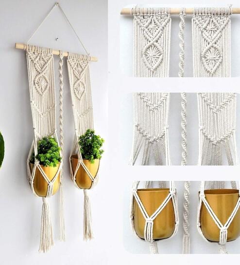 Off White Macrame Designer Planter Stand by Ecofynd