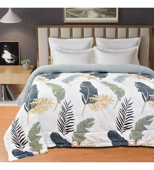 Off White Microfiber Floral 180 GSM Double Size Reversible Comforter