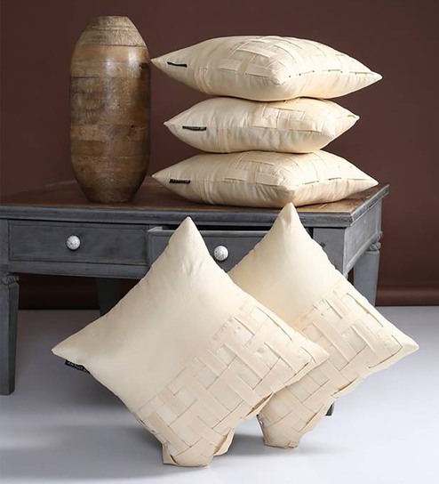 Gold Polyester Solid 16x16 inches Cushion Cover (5Pc)