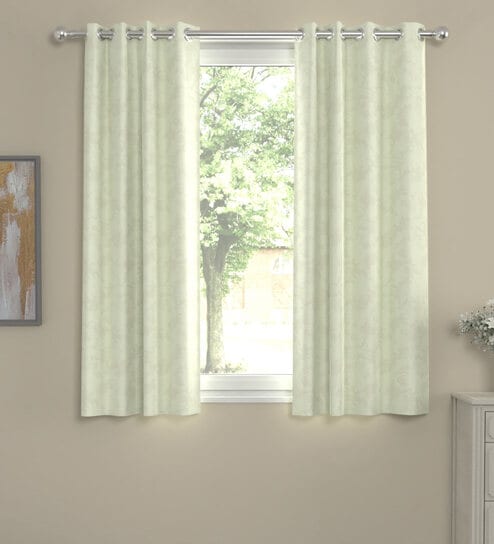 Lime  Polyester Floral  5 Ft  Semisheer Eyelet 2 Window Curtains By Rosarahome