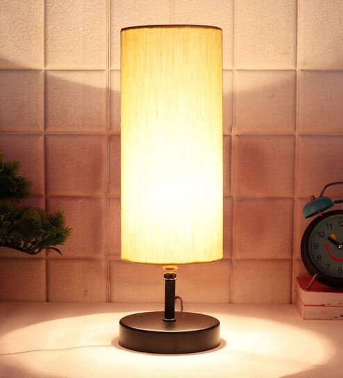 Crisanto Off White Cottan Fabric Shade Table Lamp With Iron Base