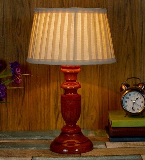 Lense Off White Fabric Shade Night Lamp With Wood Base By BrightDaisy