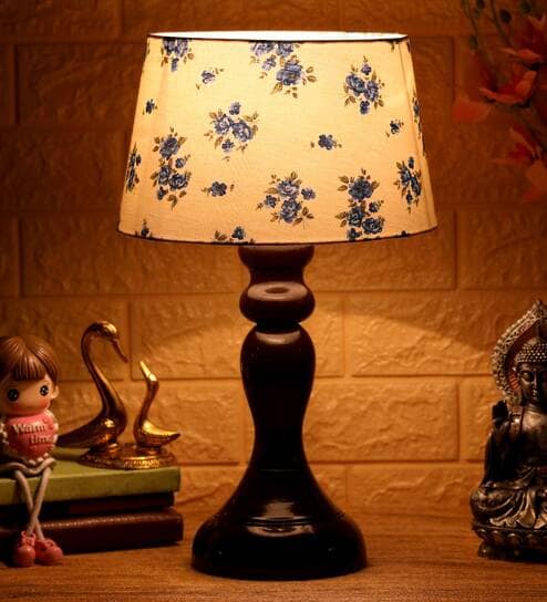 Titan Off White Fabric Shade Night Lamp With Wood Base By BrightDaisy