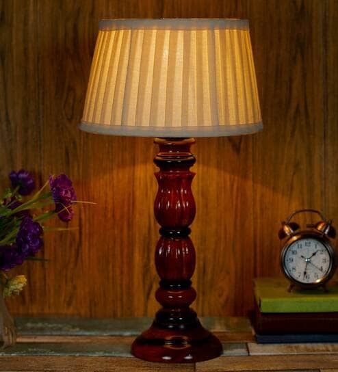 Naples Off White Fabric Shade Night Lamp With Wood Base By BrightDaisy