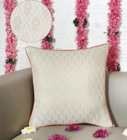 Off White Silk  Traditional 16x16 inches Cushion Covers (1pc)