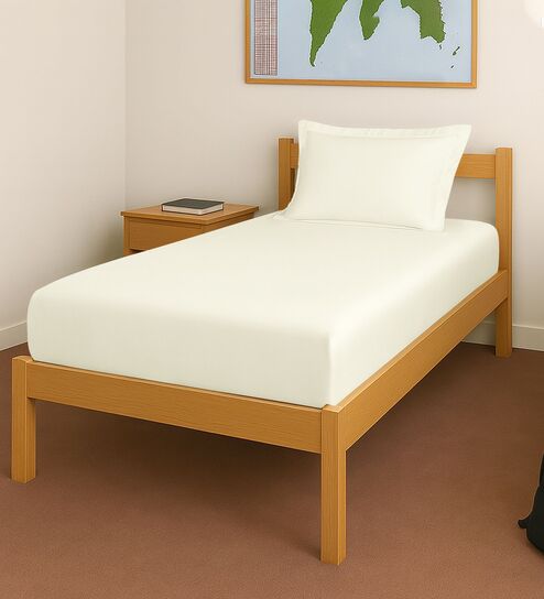 Off white Solid 400 TC Cotton Single Sized Fitted sheet with 1 Pillow Cover