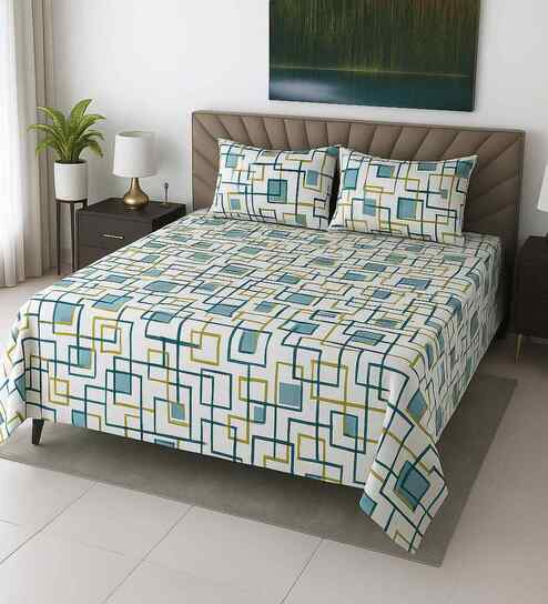 Offwhite Floral 400 TC Cotton Super King Size Bedsheet with 2 Pilllow covers Essential Series Collection