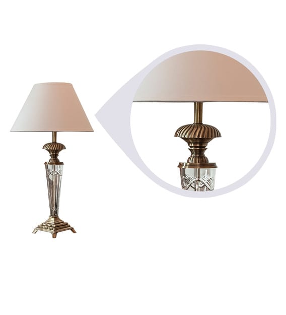 Buy White Fabric Shade Table Lamp with Red Base by Kapoor E