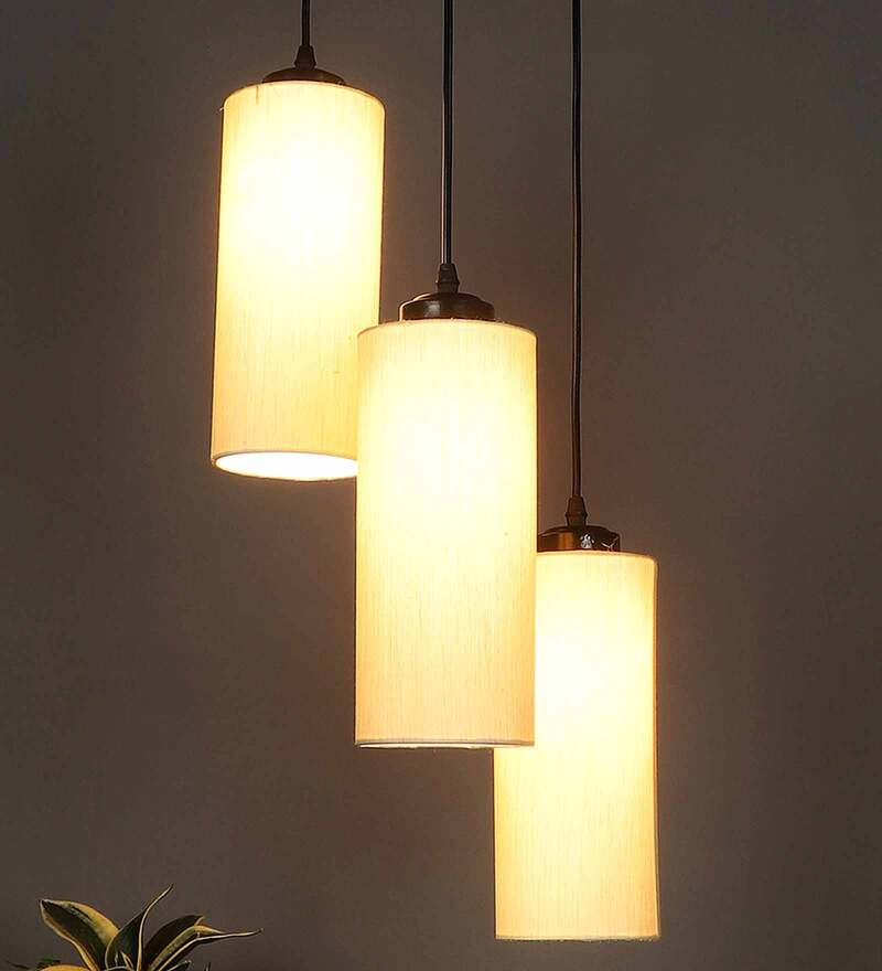 Buy Off White 3 Light Cotton Fabric Cluster Hanging Light By New Era