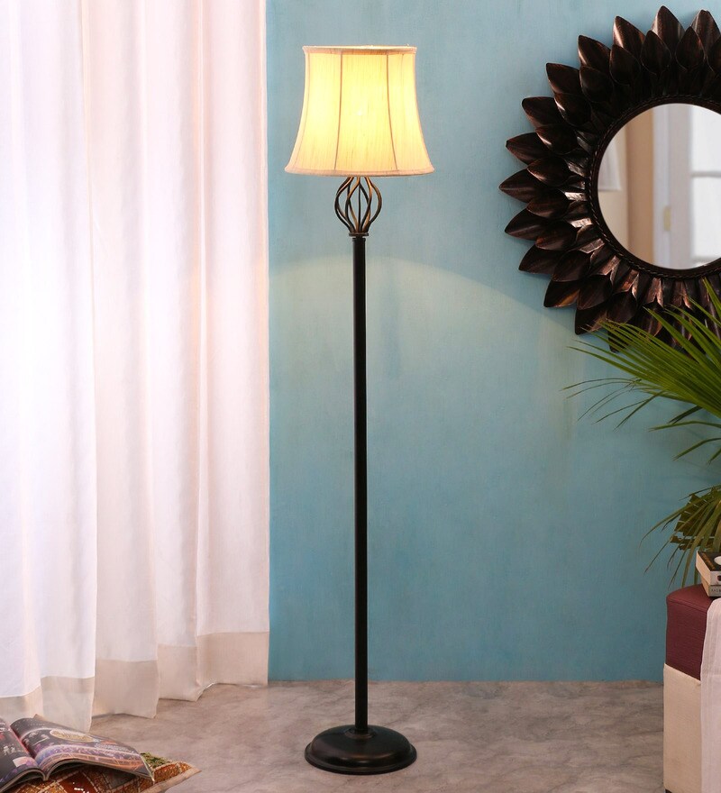 Buy Off White Cotton Shade Floor Lamp With Metal Base By New Era