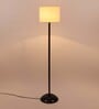 Off White & Beige Cotton and Polyvinyl Shade Floor Lamp with Black Base