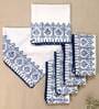 Off White & Indigo (14.5 x14.5 ) Crochet Hand Embroidery Cotton (Set of 6) Napkin Sets
