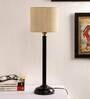 Off-White  Cotton  Shade Contemporary Table Lamp With Black  Base