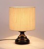 Off-White  Cotton  Shade Country Table Lamp With Black  Base