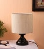 Off-White  Cotton  Shade Country Table Lamp With Black  Base