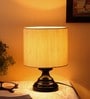 Off-White  Cotton  Shade Country Table Lamp With Black  Base