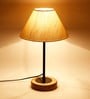 Off-White  Cotton  Shade Country Table Lamp With Natural  Base
