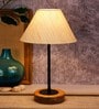 Off-White  Cotton  Shade Country Table Lamp With Natural  Base