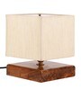 Off-White Cotton Shade Traditional Table Lamp With Natural Base