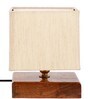 Off-White Cotton Shade Traditional Table Lamp With Natural Base