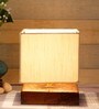 Off-White Cotton Shade Traditional Table Lamp With Natural Base