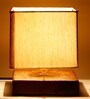 Off-White Cotton Shade Traditional Table Lamp With Natural Base