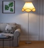 Off White Cotton Vintage Shade Floor Lamp Steel Base