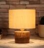 Off White  Shade Table Lamp With Wood Base