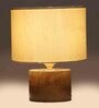 Off White  Shade Table Lamp With Wood Base
