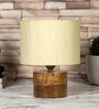 Off White  Shade Table Lamp With Wood Base