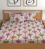 Off White 180 TC Floral Cotton Fitted Double Bedsheet 2 Pillow covers