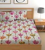 Off White 180 TC Floral Cotton Queen Double Bedsheet 2 Pillow covers
