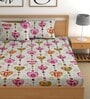 Off White 180 TC Floral Cotton Fitted Double Bedsheet 2 Pillow covers