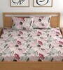 Off White 200 TC Floral Cotton Queen Double Bedsheet 2 Pillow covers