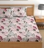 Off White 200 TC Floral Cotton Queen Double Bedsheet 2 Pillow covers