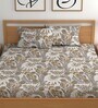 Off White 200 TC Floral Cotton Fitted Double Bedsheet 2 Pillow covers