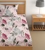Off White 200 TC Floral Cotton Single Bedsheet Pillow covers