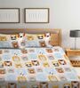 Off White Wildlife 300 TC Cotton Blend Double Queen Size Bedsheet With 2 Pillow Covers