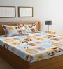 Off White Wildlife 300 TC Cotton Blend Double Queen Size Bedsheet With 2 Pillow Covers