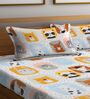 Off White Wildlife 300 TC Cotton Blend Double Queen Size Bedsheet With 2 Pillow Covers