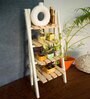 Off White and Natural wood Solid Wood Triangular Ladder Planter Stand