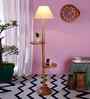 Off White Cotton Conical Wooden Floor Lamp