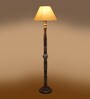 Off White Cotton Conical Wooden Floor Lamp