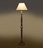 Off White Cotton Conical Wooden Floor Lamp